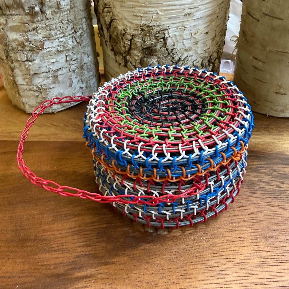 Vintage Handwoven Telephone Wire Basket Box Boho African Global Art